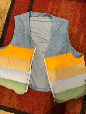 Colorblock Corduroy & Denim Vest - Multi Color